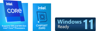 Логотипи Intel CORE, чипсета Intel Z690, Windows 11 Ready