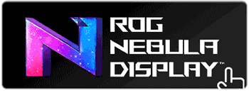 rog nebula display hdr logo, there is a cursor with a finger below the logo, indicating that this logo can be linked to the rog nebula display hdr webpage.
