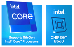 intel CORE，支援第 11 代 Intel Core 處理器；intel 晶片組 B560