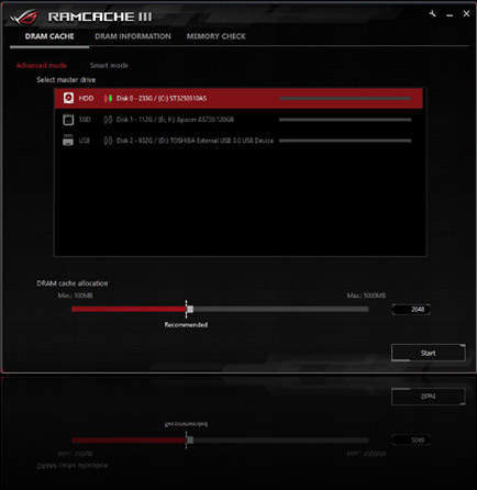 Interface utilisateur RAMCache III