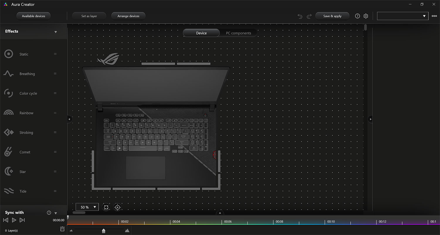 The software interface of Aura Creator