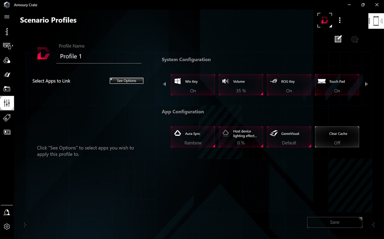 The software interface of Scenario Profiles