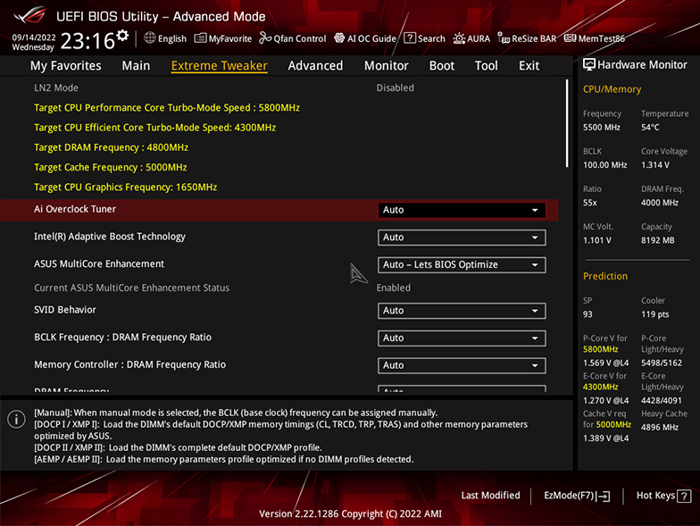 ROG UEFI BIOS Advanced Mode user interface