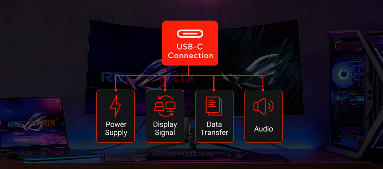 Connexion USB-C – Alimentation électrique / Signal d'affichage / Transfert de données / Audio