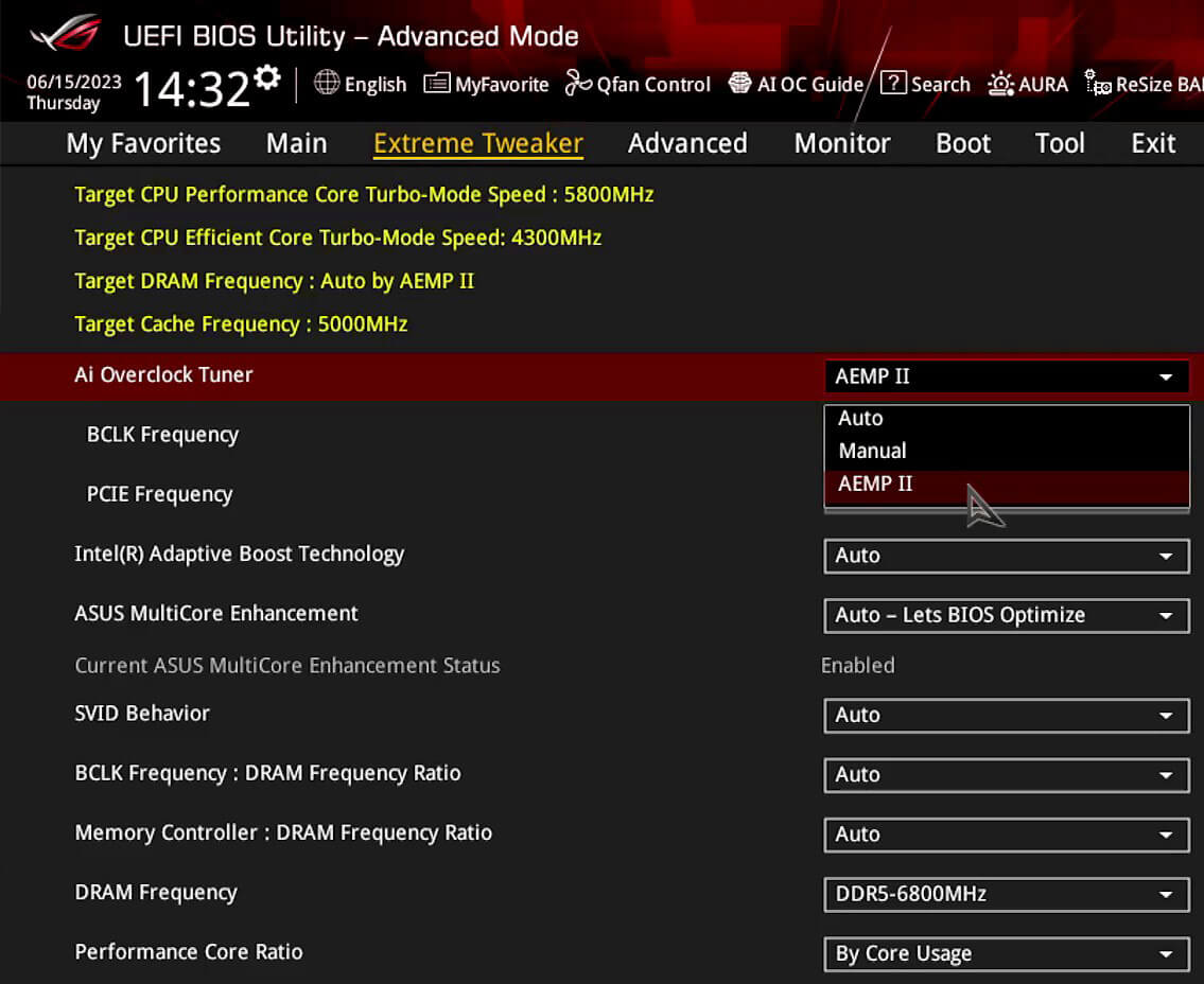 AEMP II settings are shown for a kit reaching up to DDR5-8000