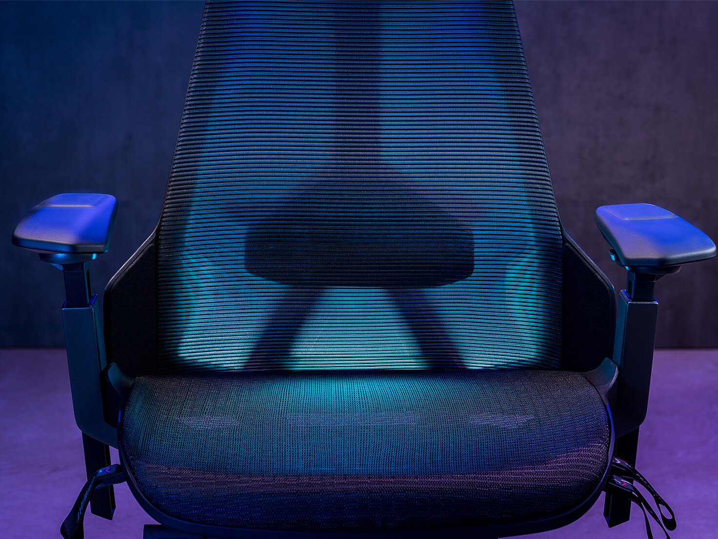 A front close-up view of the mesh material of the ROG Destrier Ergo Gaming Chair