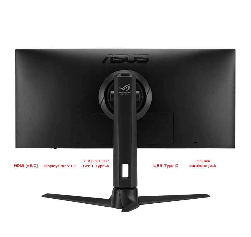 ROG Strix XG309CM back view and its I/O ports design highlighted