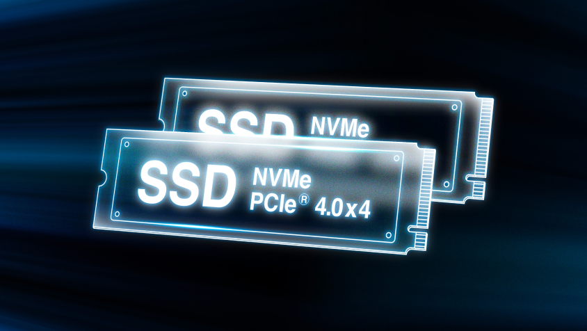 2D-wireframe av en NVMe SSD.