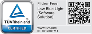 Flicker-Free (Sem Cintilação) e Low Blue Light (Baixa emissão de luz azul), certificado pela TÜV Rheinland