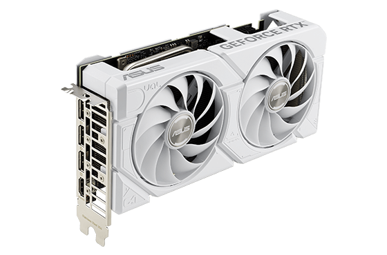 Widok z boku pod kątem – ASUS Dual GeForce RTX™ 4070 EVO White Edition