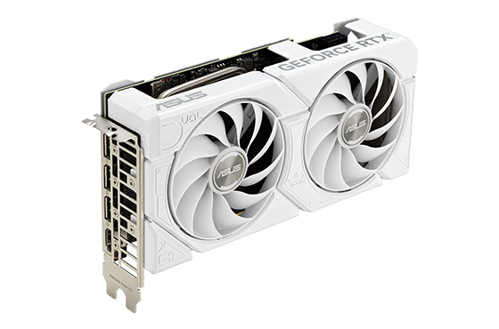 Widok z boku pod kątem – ASUS Dual GeForce RTX™ 4070 SUPER EVO White Edition