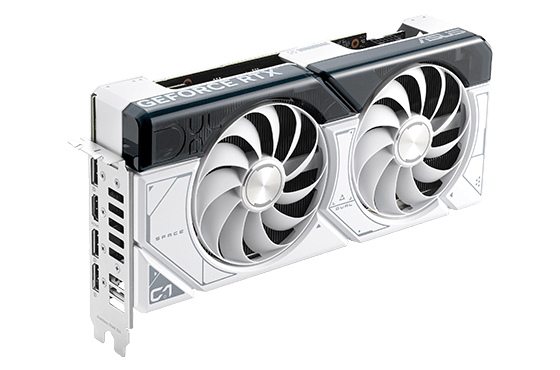 Widok z boku pod kątem – TUF Gaming GeForce RTX™ 4070 SUPER White OC Edition