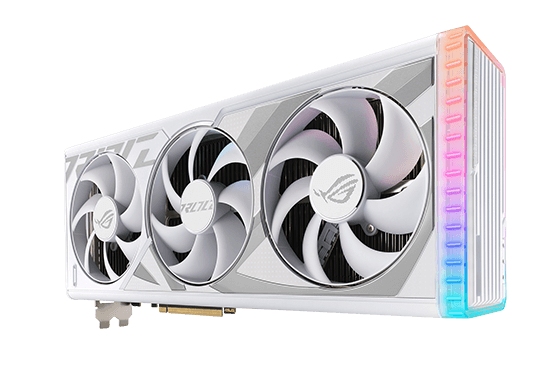 Widok z góry pod kątem – karta graficzna ROG Strix GeForce RTX 4080 White Edition