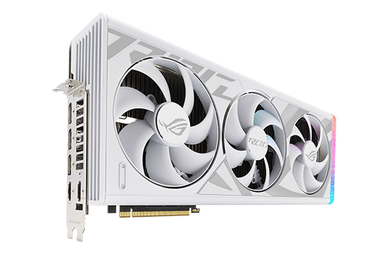 Widok z góry pod kątem – karta graficzna ROG Strix GeForce RTX 4090 White Edition