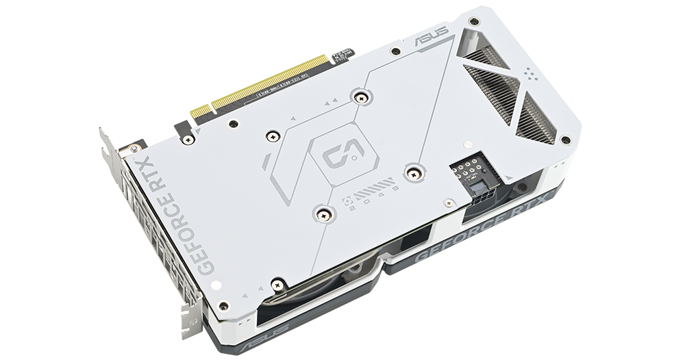 Płyta tylna karty graficznej ASUS Dual GeForce RTX 4060Ti White Edition.
