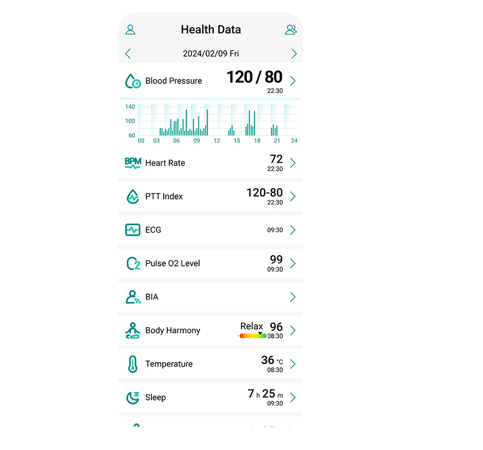 ASUS VivoWatch 6 with smart phone App shows health data report