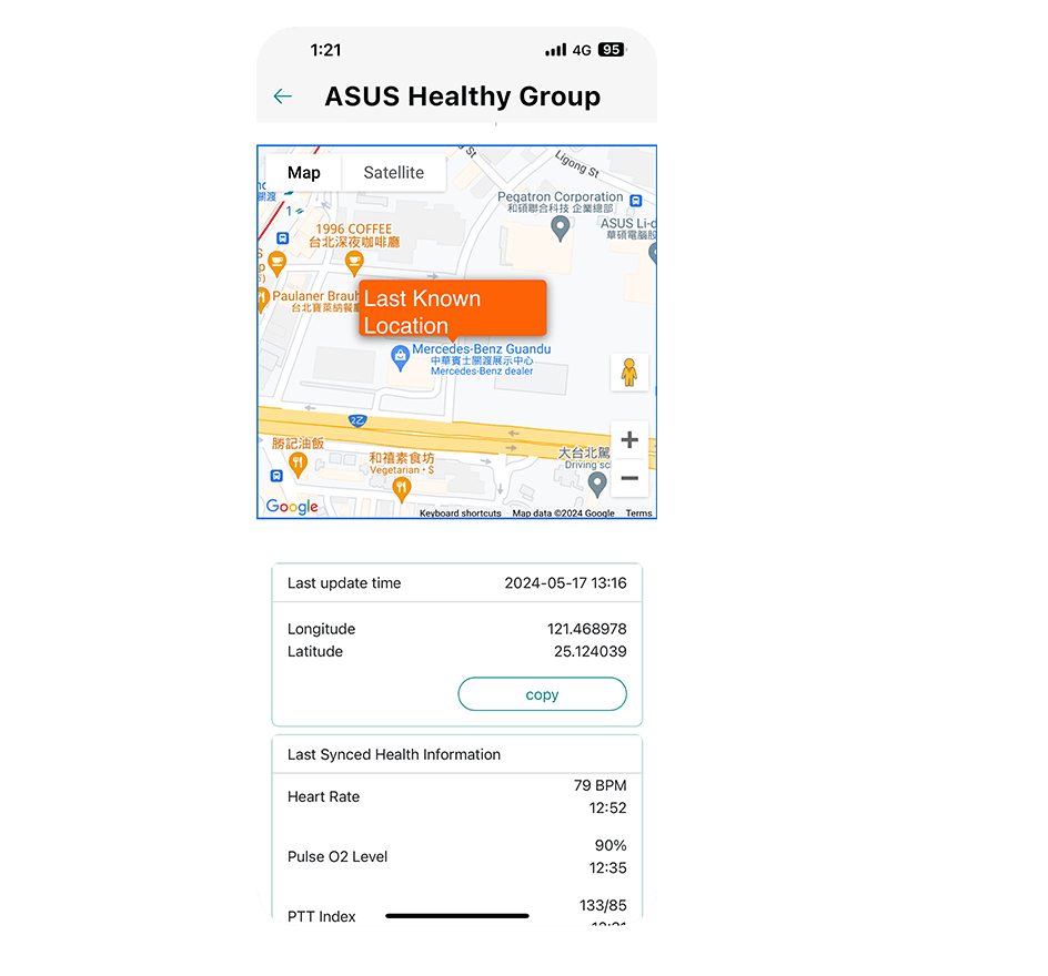 ASUS VivoWatch 6 con App para smartphone muestra el mapa de localización del usuario