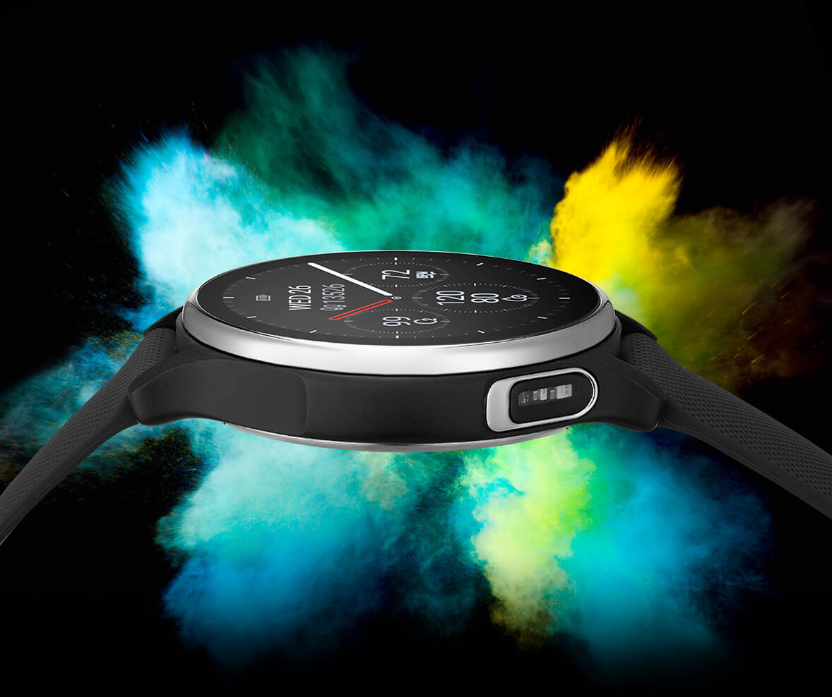 ASUS VivoWatch 6 with vibrant background showing powerful living assistant features