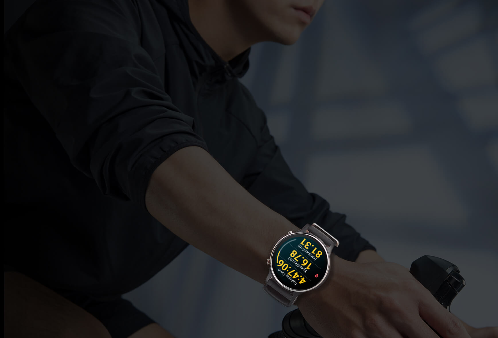 A man is riding a bike with ASUS Vivowatch 6 on his wrist