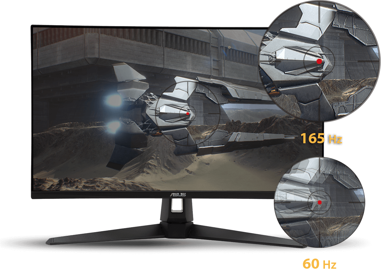 A imagem comparativa da velocidade de atualização de 165Hz e da velocidade de atualização de 60Hz