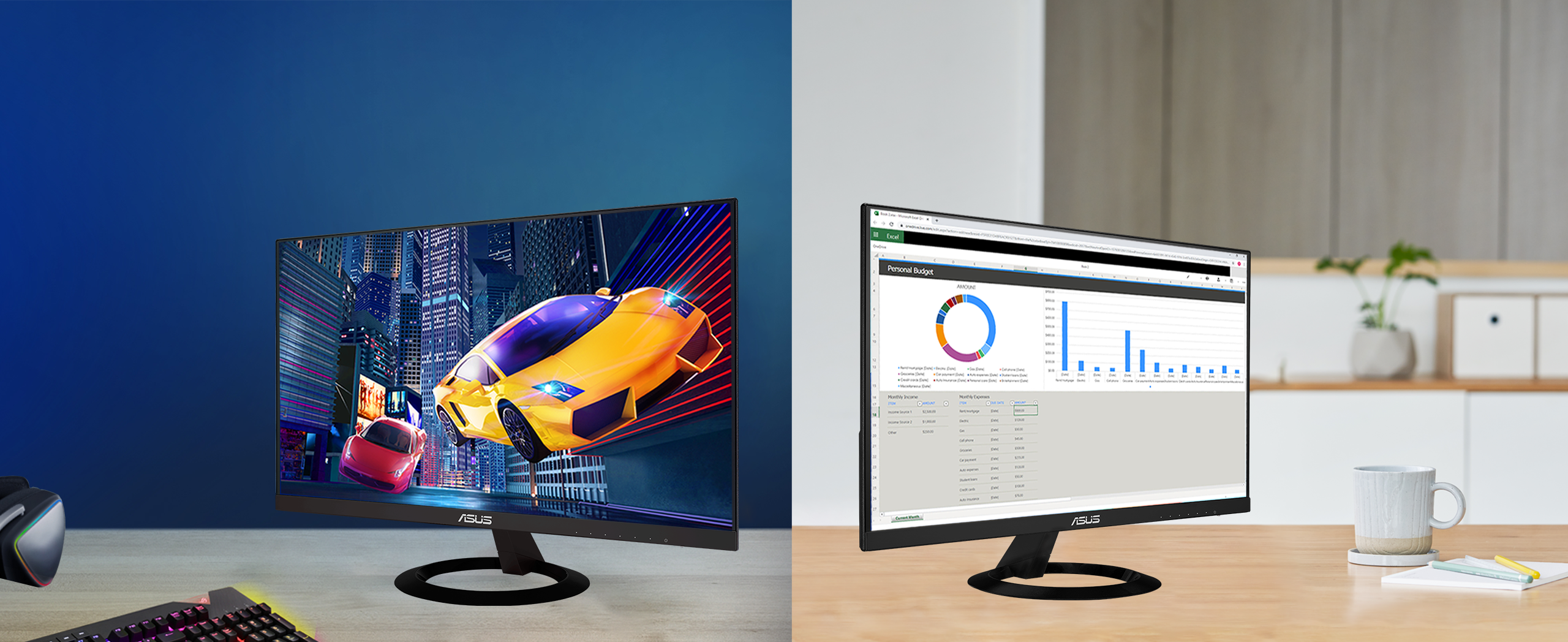 ASUS VZ24EHF is 23.8-inch IPS Eye Care Gaming monitor with fast 100Hz refresh rate and Adaptive-Sync technology to eliminate screen tearing and choppy frame rates for the smoother-than-ever experience.