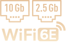 10 Gb 和 2.5Gb 乙太網路 WiFi 6E 標誌