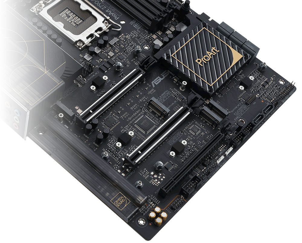 Základní deska ProArt Z790-Creator WiFi je vybavena čtyřmi PCIe 4.0 M.2 sloty.