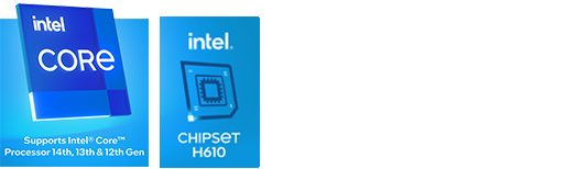 Icône du processeur Core i9, icône du chipset Intel H610, icône de Windows 11