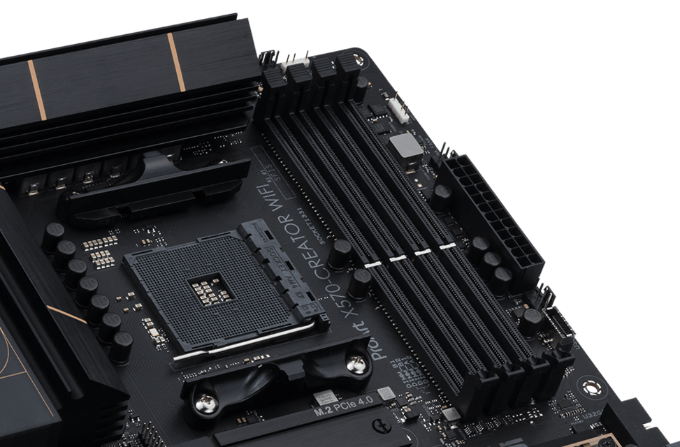 The ProArt X570-Creator WiFi motherboard supports up to 128 GB DDR4 memory.