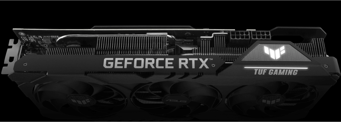 Top view of the TUF Gaming GeForce RTX 3070 Ti V2 graphics card.