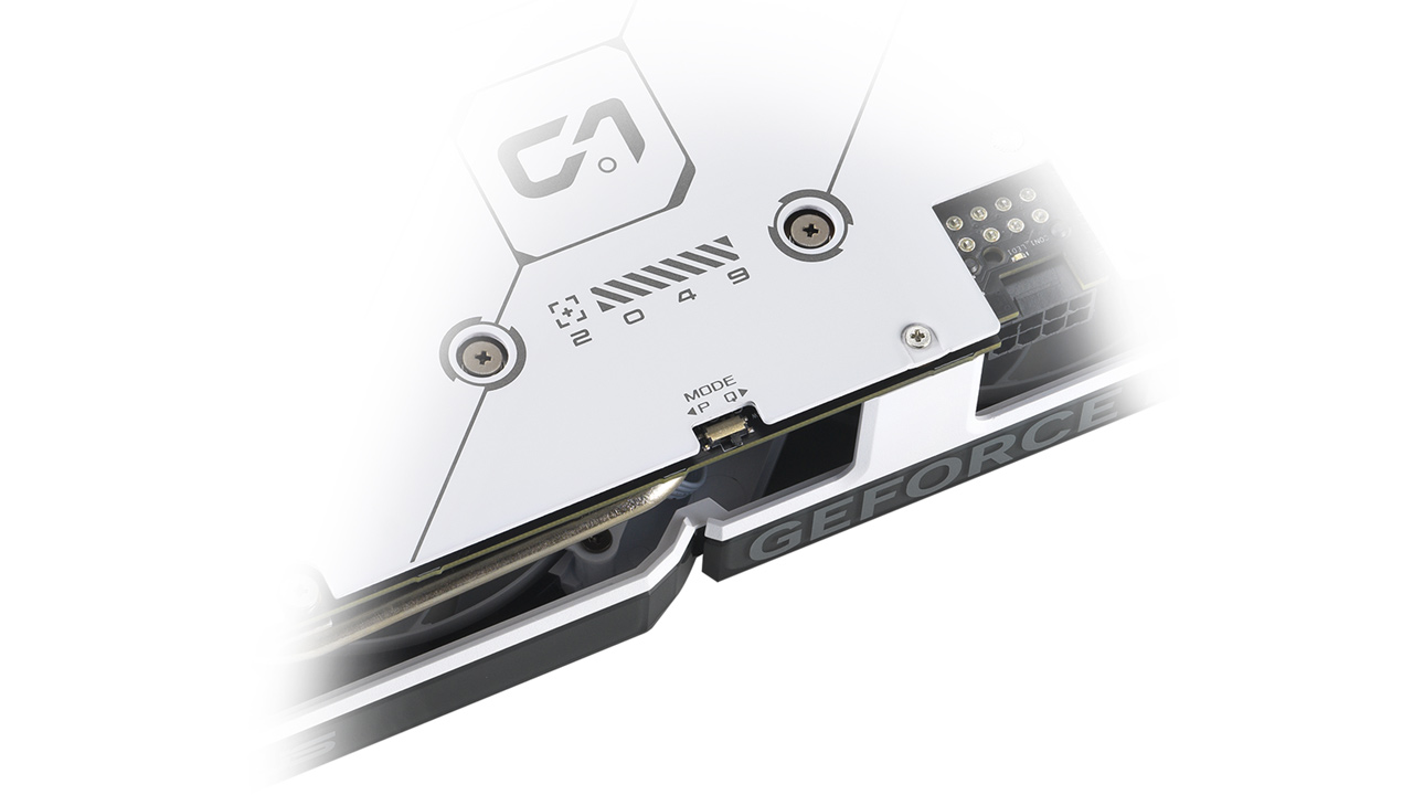 Close-up on the ASUS Dual GeForce RTX 4060 White Edition Dual BIOS switch