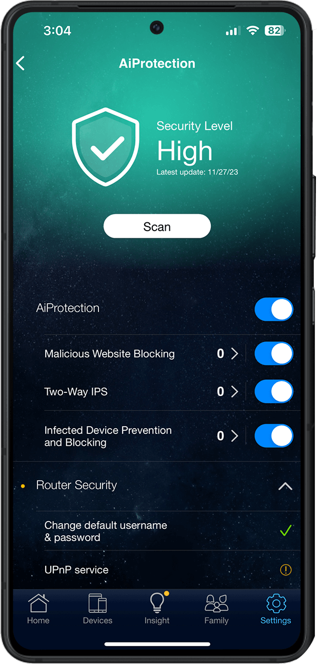 User interface of ASUS AiProtection Pro
