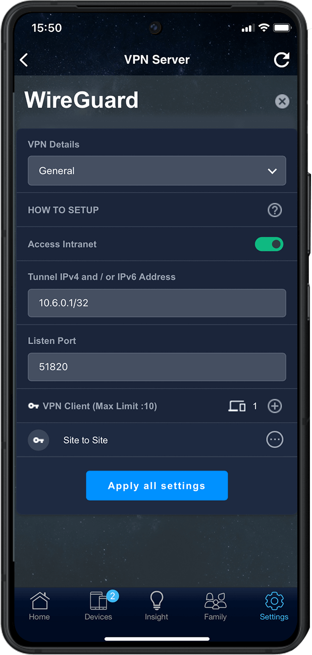 User interface of Site-to-Site VPN