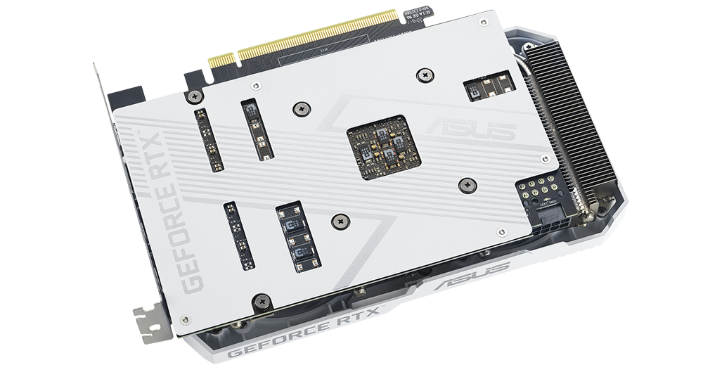 ASUS Dual GeForce RTX 3060 white edition graphics card backplate.