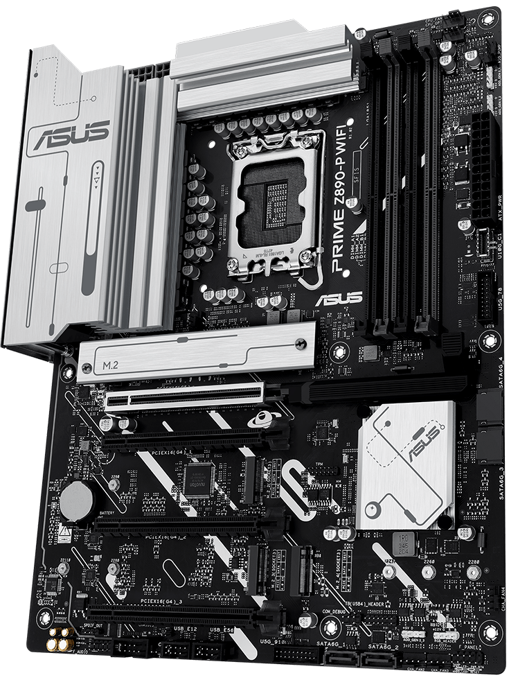 PRIME Z890-P WIFI Motherboard Frontansicht, schwebend im Raum. 