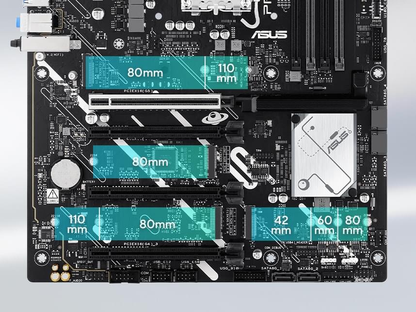 Grafik, die verschiedene M.2-Steckplätze auf einem Mainboard zeigt. 