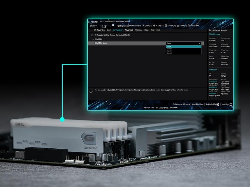 Graphique indiquant l'emplacement des modules DIMM et montrant l'interface utilisateur de la fonction DIMM Fit. 