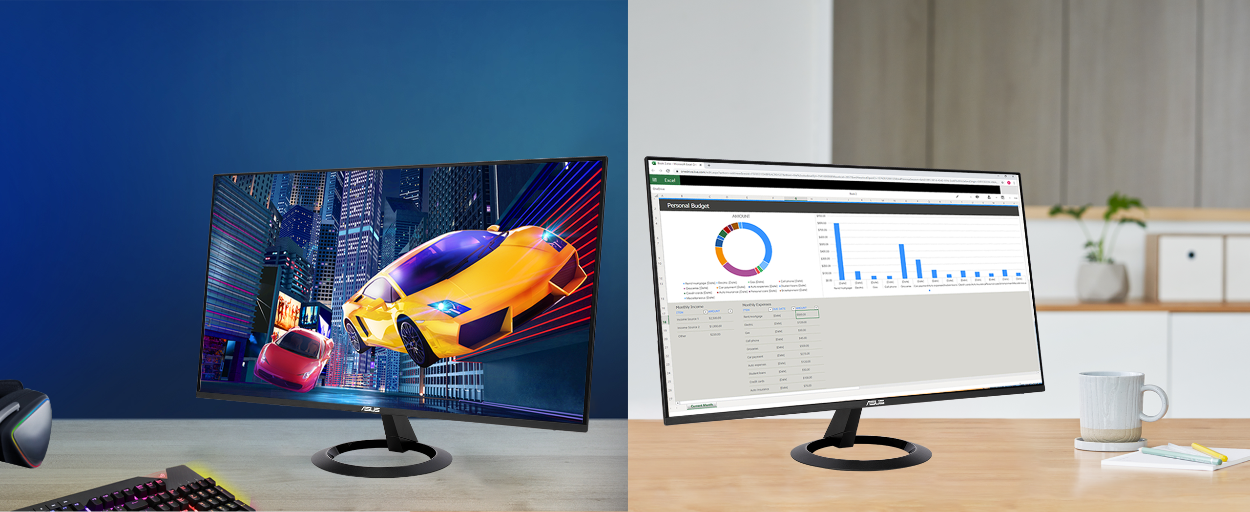 ASUS VZ27EHF is 27-inch IPS Eye Care Gaming monitor with fast 100Hz refresh rate and Adaptive-Sync technology to eliminate screen tearing and choppy frame rates for the smoother-than-ever experience.