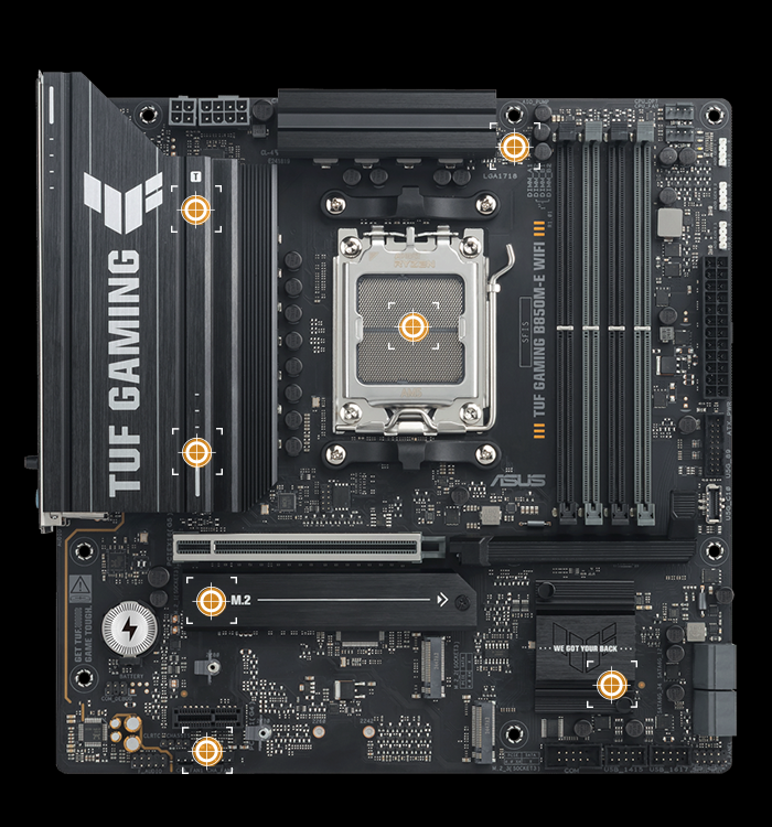 TUF Gaming motherboard front view with I/O ports