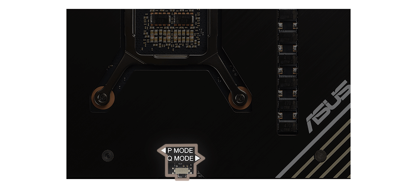 Nahaufnahme des Dual-BIOS-Schalters auf der Rückseite der Grafikkarte.