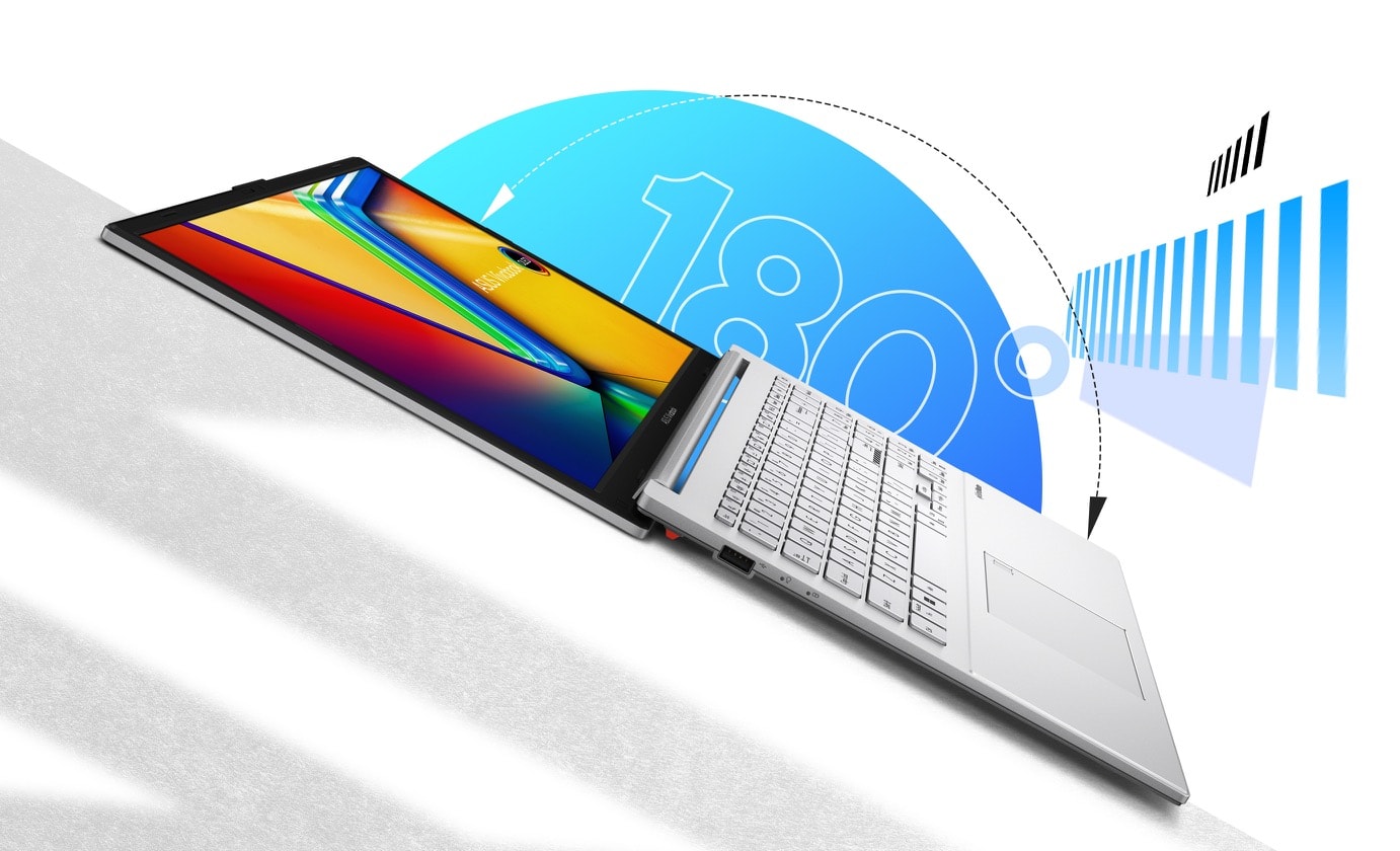 Vivobook Go 15 OLED розкрито на 180 градусів
