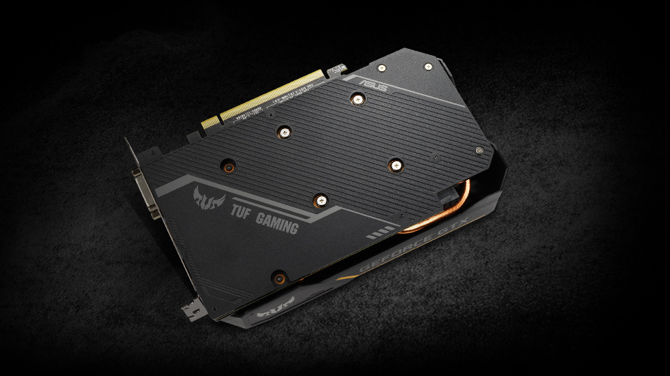 TUF Gaming GeForce GTX 1650 graphics card backplate.