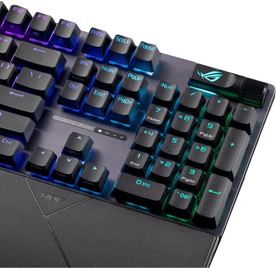 Close-up on the multi-function button and multiwheel on ROG Strix Scope II X