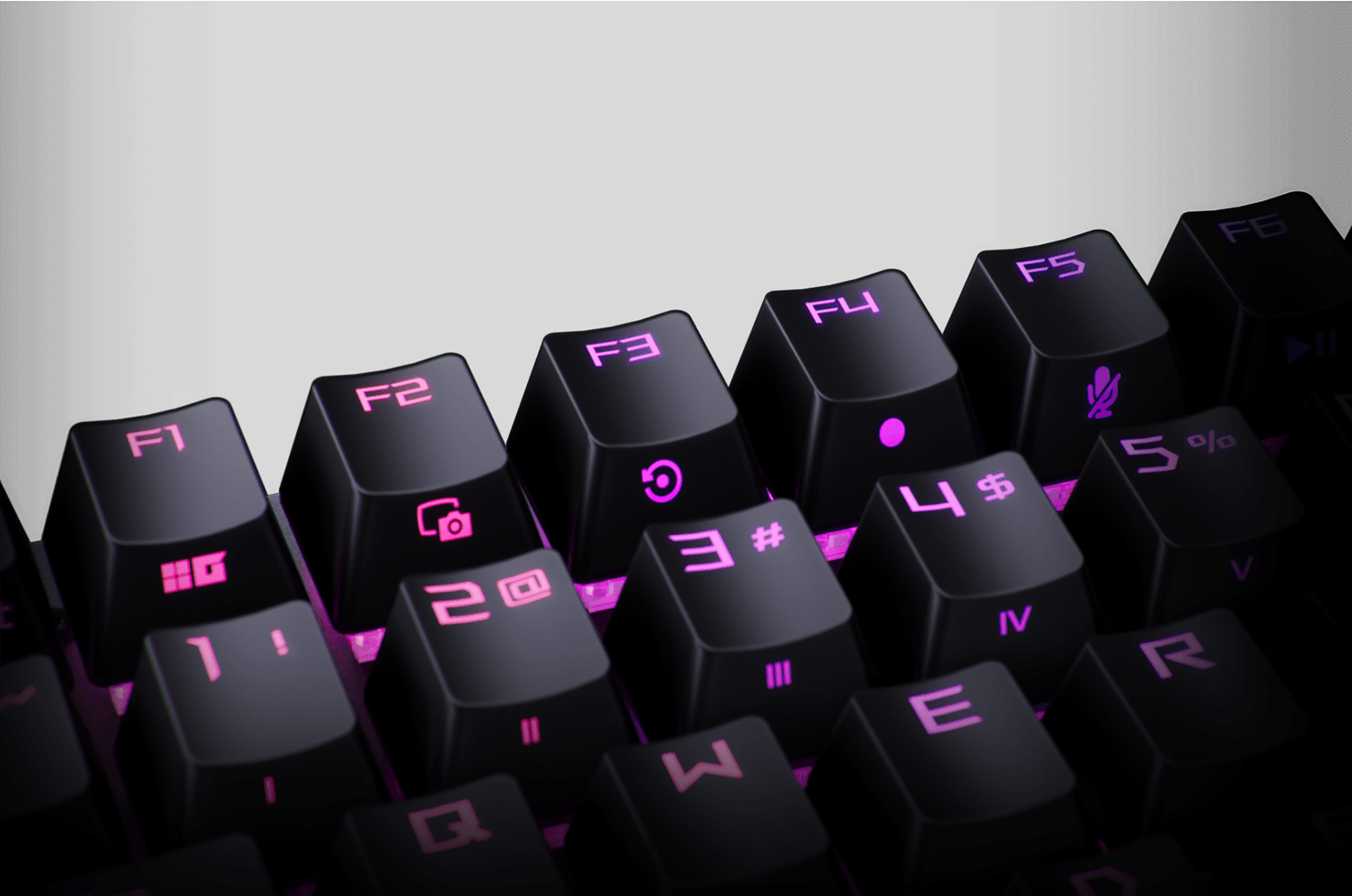 Close-up on the F1 to F5 keys on ROG Strix Scope II X