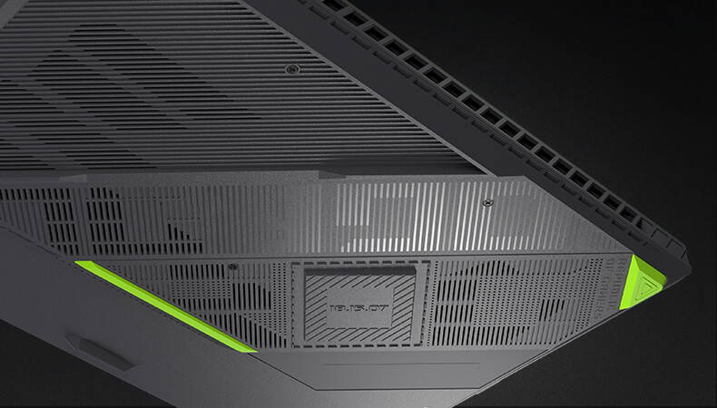 A closeup showing the rubber and ROG typographic design beneath the base of the G18.