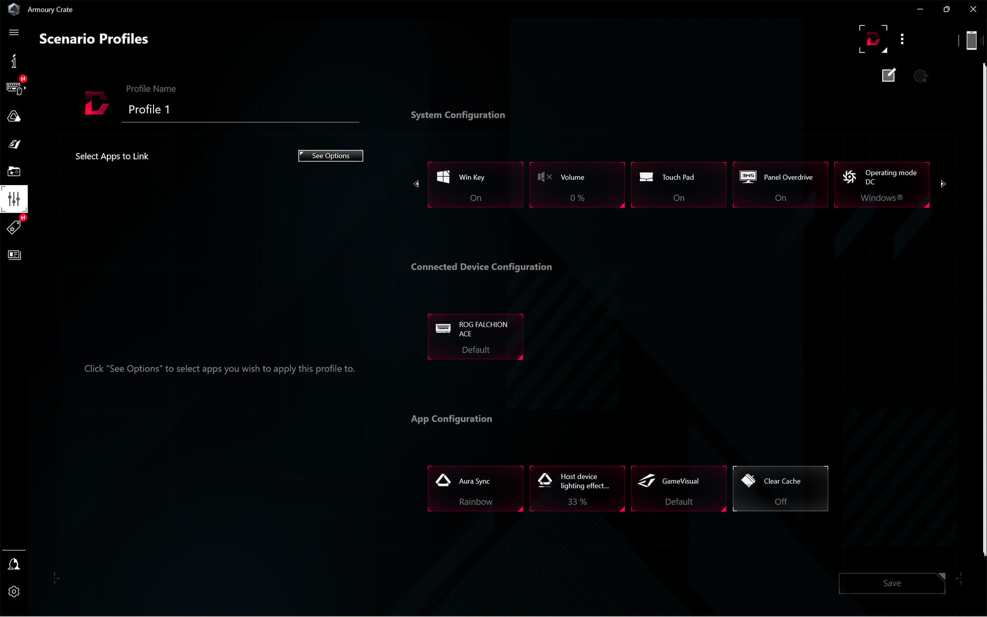 The user interface showing where users can define their own preferences for different scenarios.