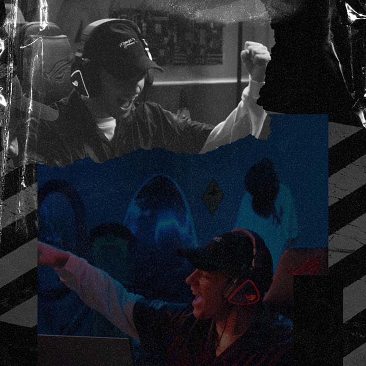 Two people cheering with headphones on, with the wording “With soulful sound”, “Hi-Res Audio”, and “Strix G 2023” above the image.