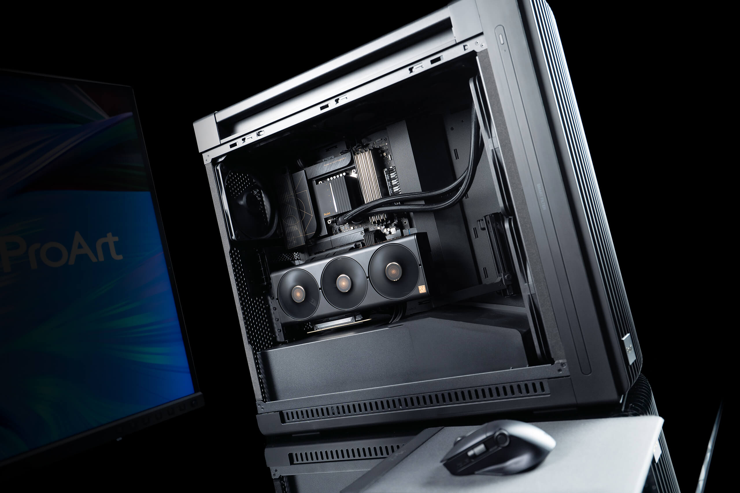 45-degree angle photo of the ProArt LC 360 PC Build.