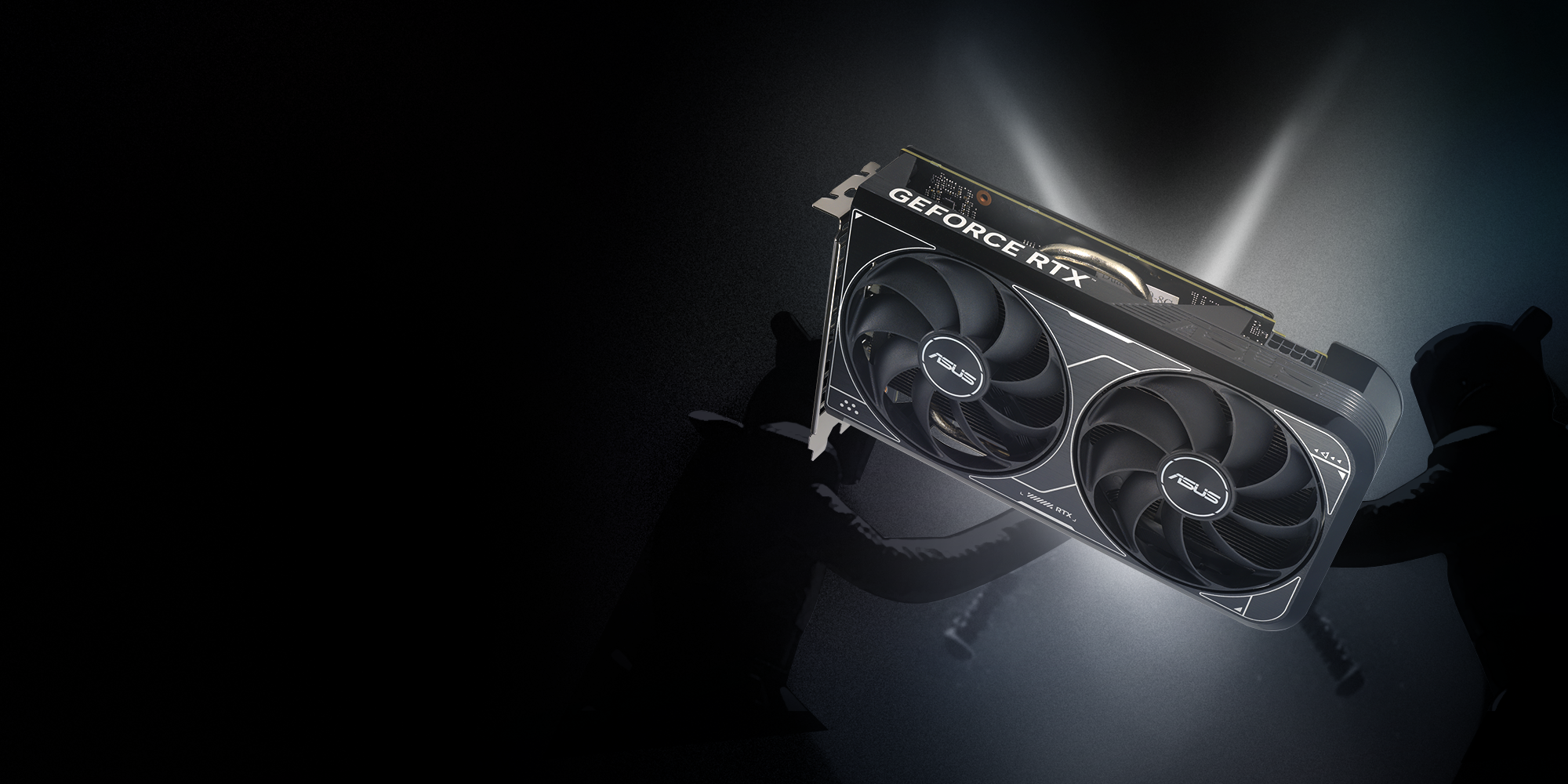 Front view of the ASUS Dual GeForce RTX 4060 Ti V2 graphics card
