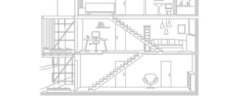 One ZenWiFi mesh router is positioned on the first floor of a three-story house, with the second mesh router located on the second floor, close to the stair entrance.